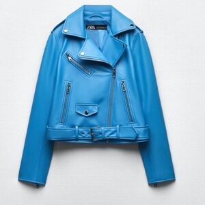 ZARA FAUX‎ LEATHER JACKET in blue